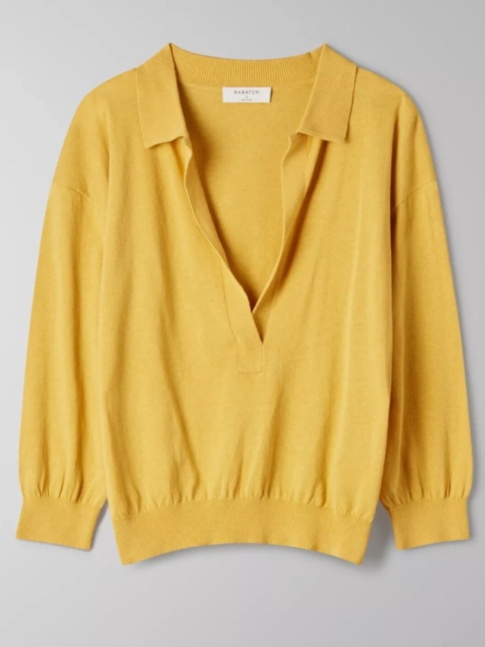 NEW Babaton Kenny Knit Polo Sweater Prep Preppy Marigold Yellow Small